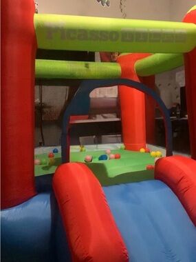 Inflatable Bouncy Castle with Slide - Red, Green & Blue